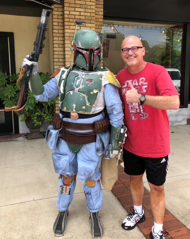 Hawkins with Star Wars character outside GEM