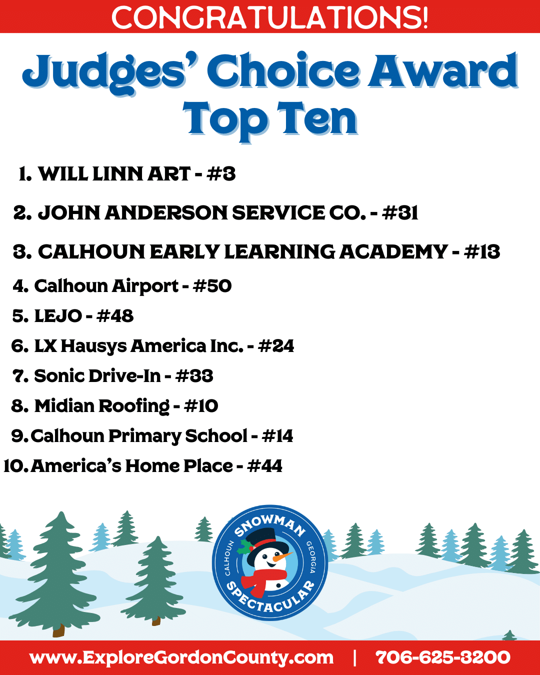 2023 Snowman Spectacular Judges' Choice Award winners